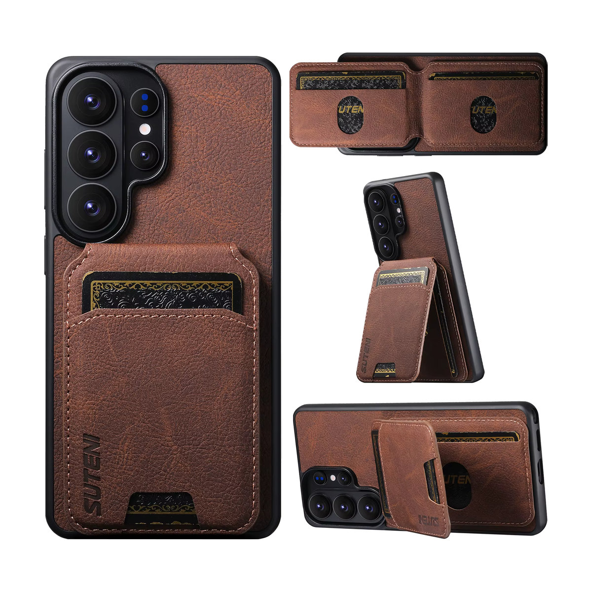 SUTENI Luxus Kunstleder Handyhülle mit Kartenhalter und Standfunktion für Samsung Galaxy S26 Ultra S25 Plus S24 S23 S22 Note20 Ultra in Blau oder Braun - Bild 4