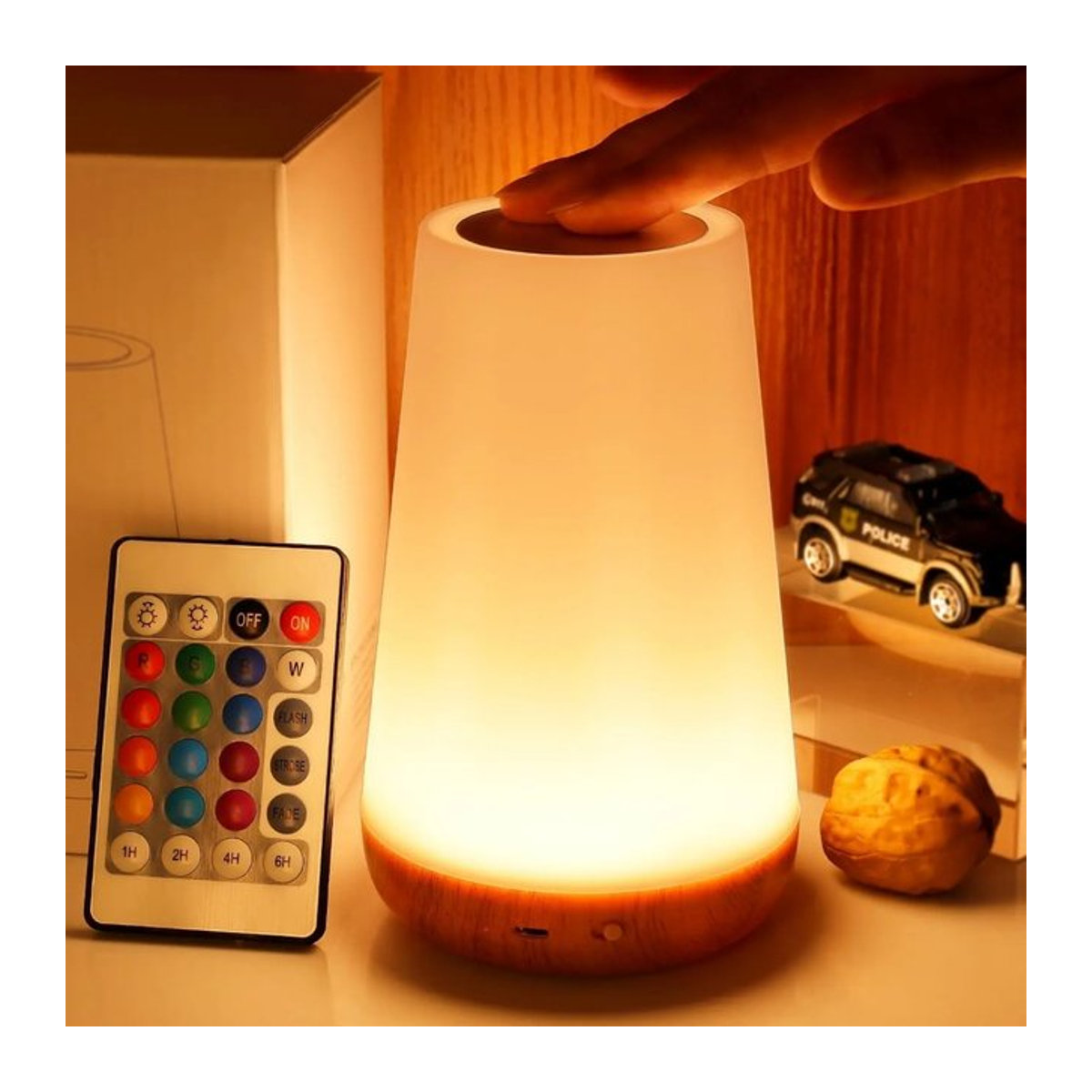Swiatla RGB LED Nachtlicht mit 13 Farbwechseln, dimmbar und wiederaufladbar, bunt, minimalistisches Design mit Fernbedienung und Touch-USB-Steuerung - Bild 1