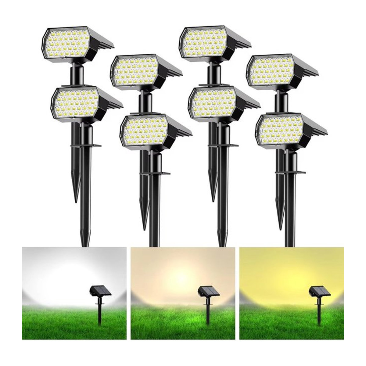 Swiatla Solarleuchte mit 74 LED und 3 Farben, IP65 wasserdicht, moderne 2-in-1 Landschaftsbeleuchtung für Garten und Wege, Schwarz - Bild 1