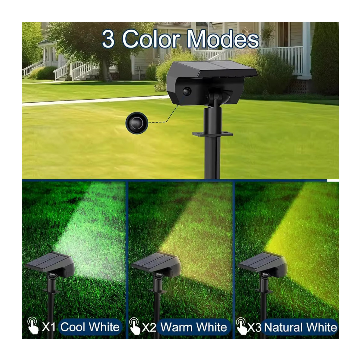 Swiatla Solarleuchte mit 74 LED und 3 Farben, IP65 wasserdicht, moderne 2-in-1 Landschaftsbeleuchtung für Garten und Wege, Schwarz - Bild 3