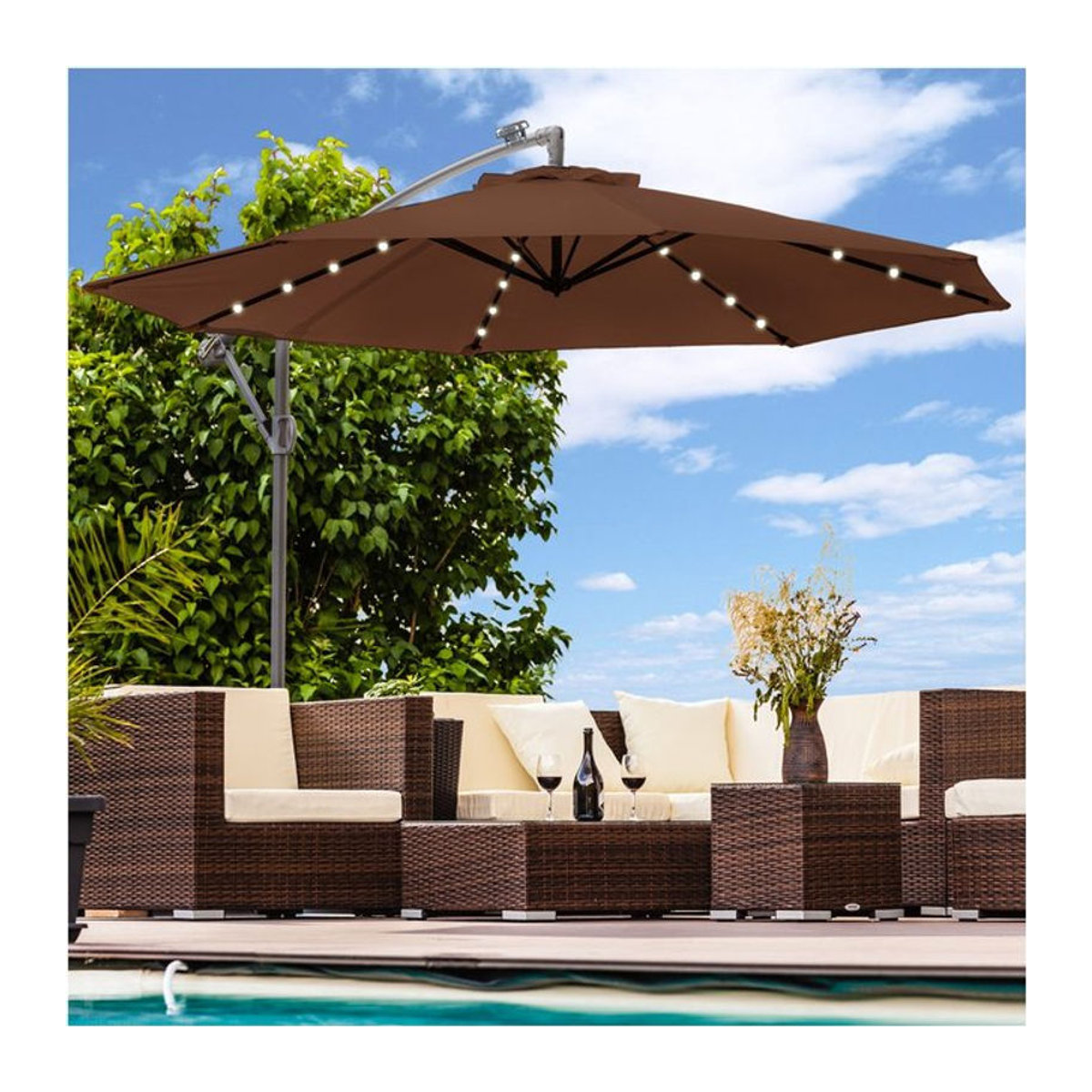 Swing&Harmonie Ampelschirm mit LED-Beleuchtung und Solar-Funktion, Braun, Durchmesser: 300 cm - Bild 1