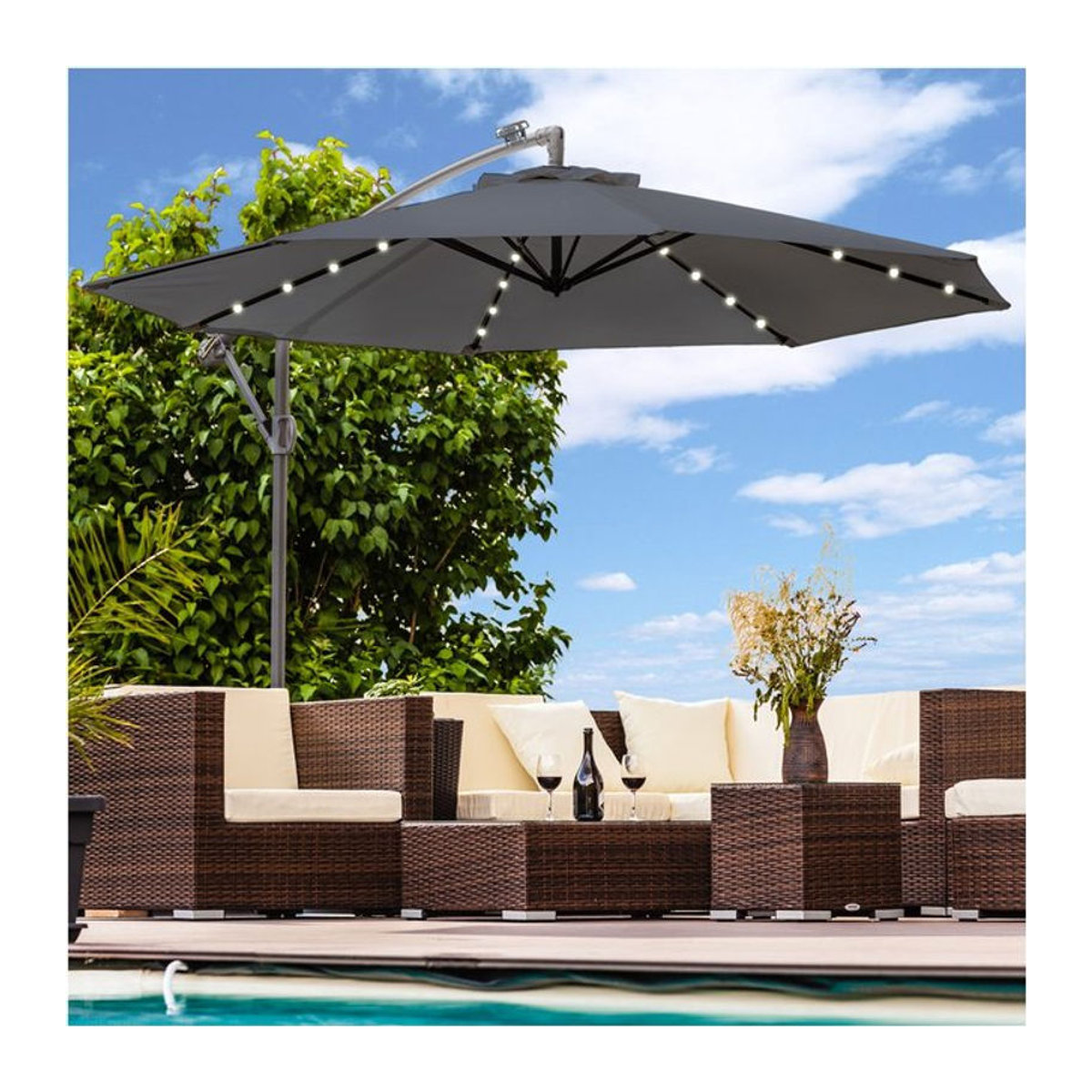 Swing&Harmonie Ampelschirm mit LED-Beleuchtung und Solar-Funktion in Anthrazit, Durchmesser: 350 cm - Bild 1