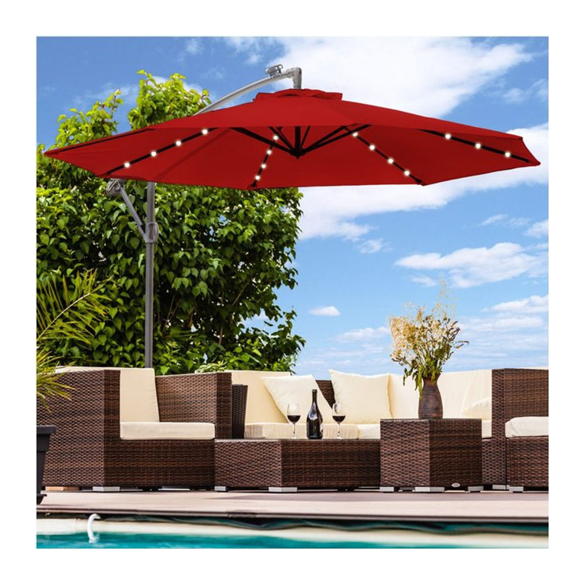 Swing&Harmonie Ampelschirm mit LED-Beleuchtung und Solarfunktion, Rot, Durchmesser: 300 cm - Bild 1