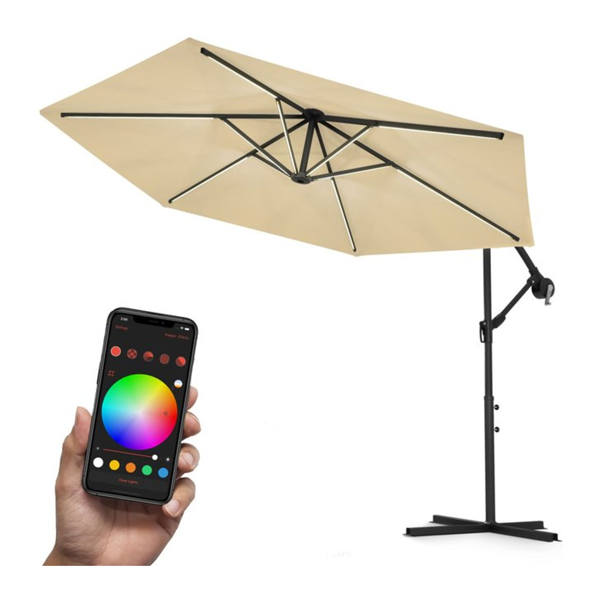 Swing&Harmonie® Luxus LED Ampelschirm mit RGB Beleuchtung, App- und Fernbedienung-Steuerung, 300 cm, creme - Bild 1