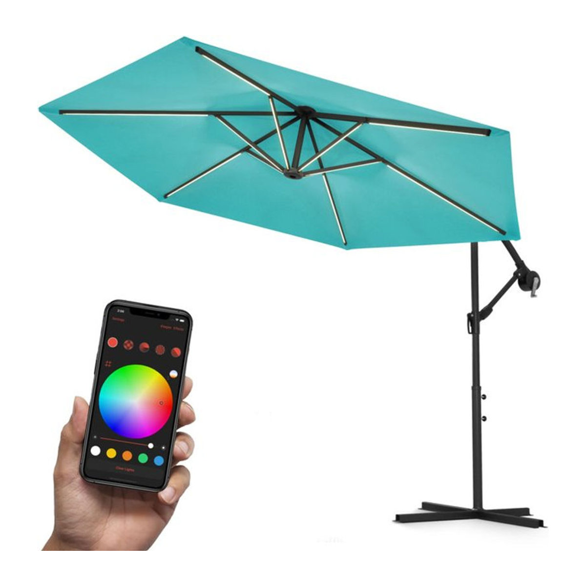 Swing&Harmonie® Luxus LED Ampelschirm mit RGB Beleuchtung, APP- und Fernbedienung Steuerung, Modern, Durchmesser: 350 cm, türkis - Bild 1