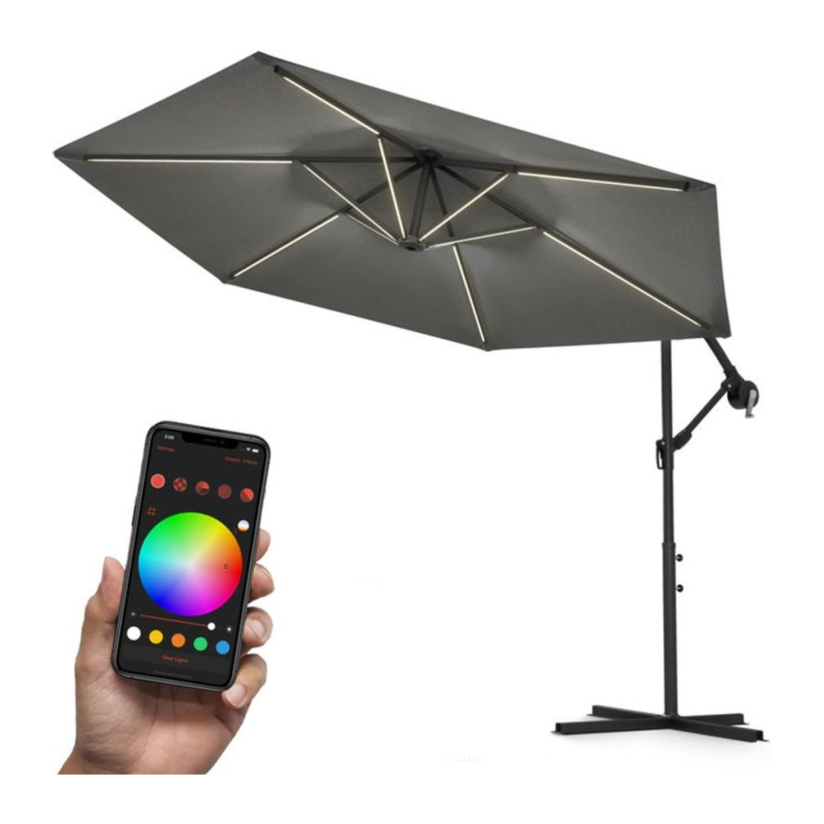 Swing&Harmonie® Luxus LED Ampelschirm mit RGB Beleuchtung, Fernbedienung und App-Steuerung, Anthrazit, Durchmesser: 350 cm - Bild 1