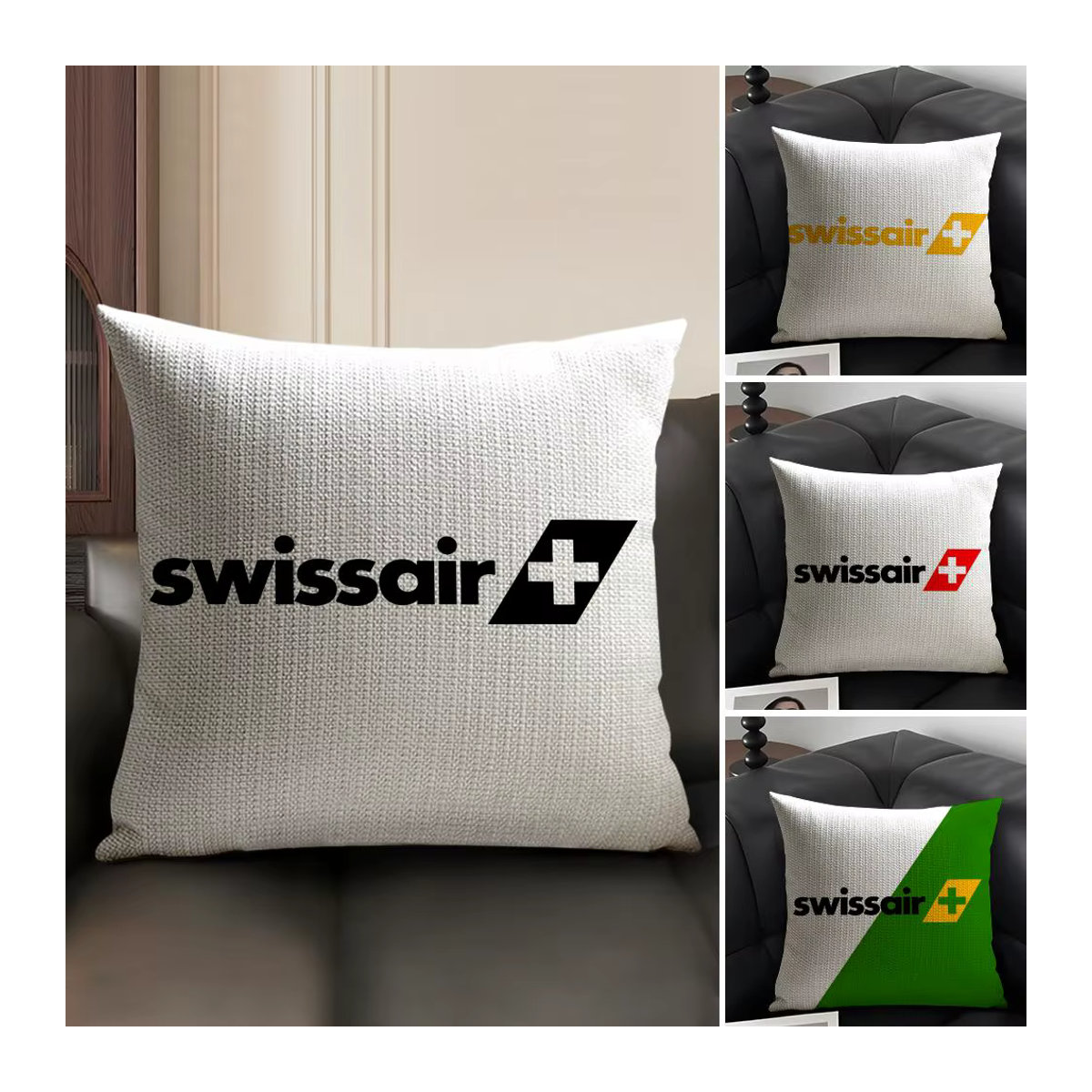 Swiss Airlines Kissenbezug aus atmungsaktivem Bio-Leinen in Weiß mit doppelseitigem Druck - Bild 2