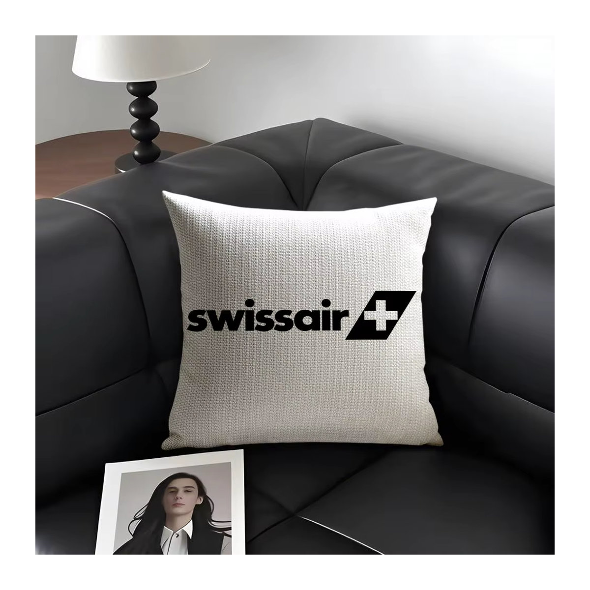 Swiss Airlines Kissenbezug aus atmungsaktivem Bio-Leinen in Weiß mit doppelseitigem Druck - Bild 3
