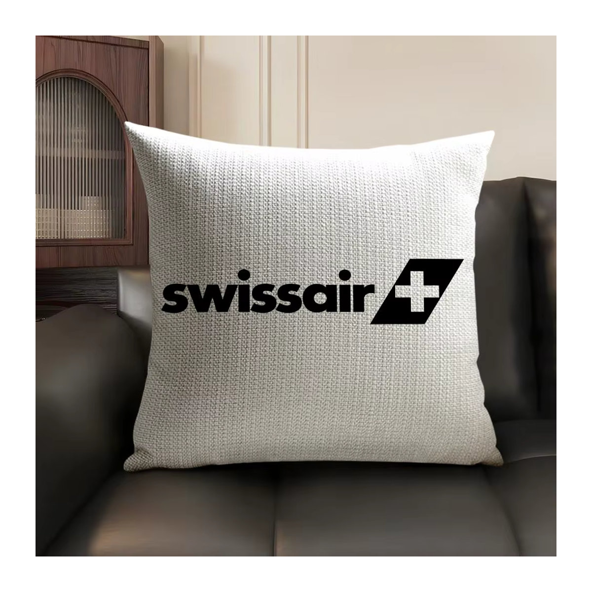 Swiss Airlines Kissenbezug aus atmungsaktivem Bio-Leinen in Weiß mit doppelseitigem Druck - Bild 4