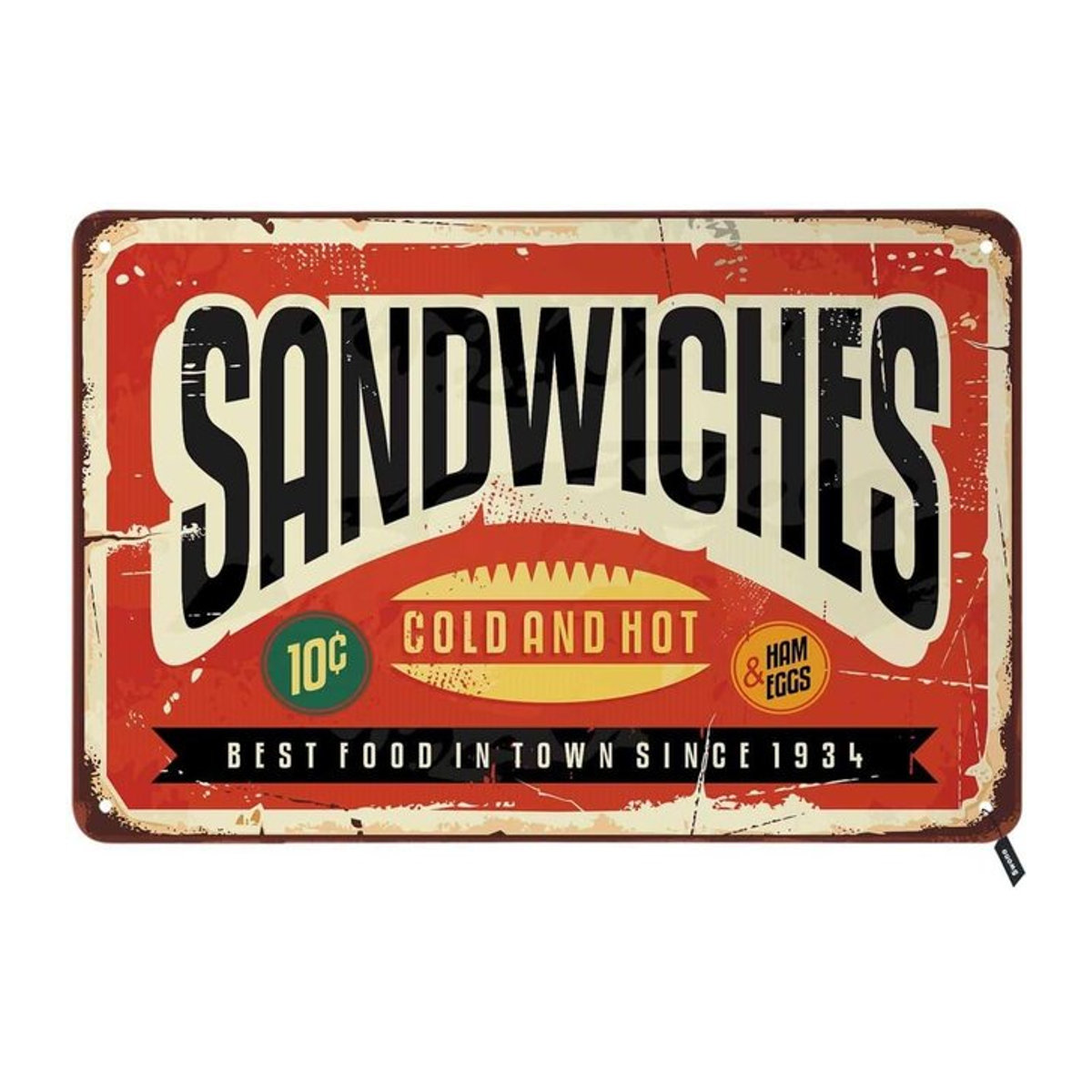 Swono Vintage Metallschild Sandwiches Wanddekoration für Bars und Restaurants, mehrfarbig, B: 30 cm, H: 20 cm - Bild 1