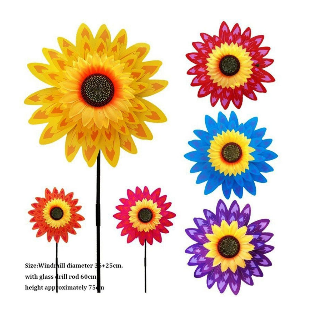 SXbaifen Sonnenblumen Windrad mit Pfahl für den Garten als bunte Deko für Rasen und Outdoor-Partys in Gelb - Bild 2