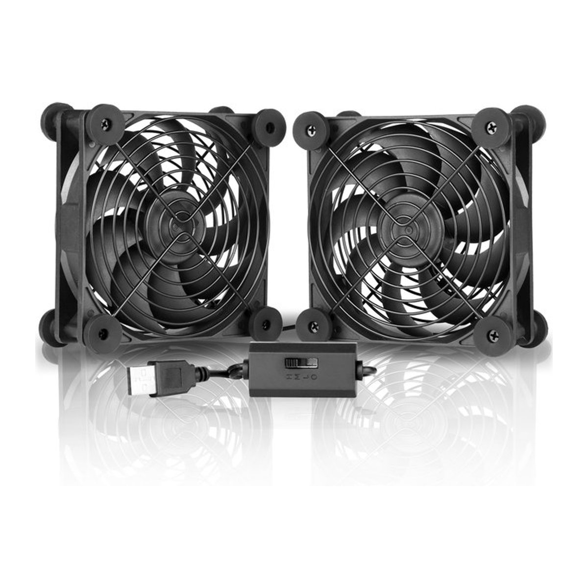 SXDOOL Dual 120 mm USB-Computer-PC-Lüfter mit Geschwindigkeitsregler in Schwarz für Router, Desktop, Laptop und Konsolen - Bild 1