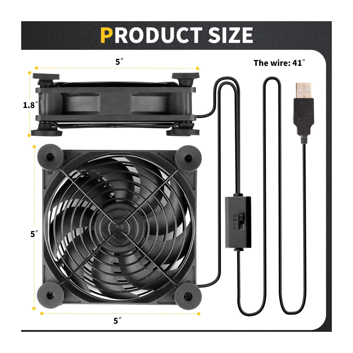 SXDOOL Dual 120 mm USB-Computer-PC-Lüfter mit Geschwindigkeitsregler in Schwarz für Router, Desktop, Laptop und Konsolen - Bild 3
