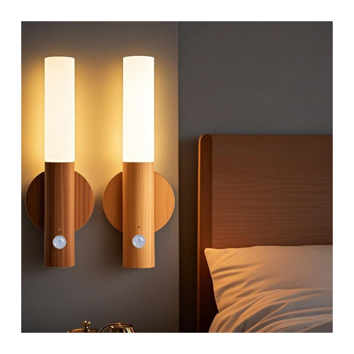 Szaoju Intelligentes LED Nachtlicht mit Bewegungssensor, Wiederaufladbare Induktions-Wandleuchte für Flur, Schrank und WC in Natur-Design - Bild 1