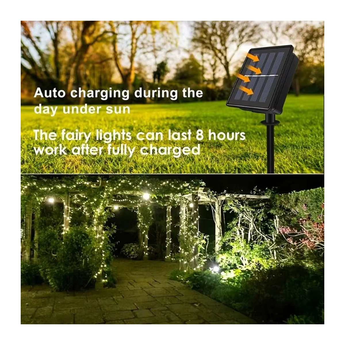 Szaoju Solar-Lichterkette mit LED und Kupferdraht in Weiß für den Außenbereich und Garten - Bild 4