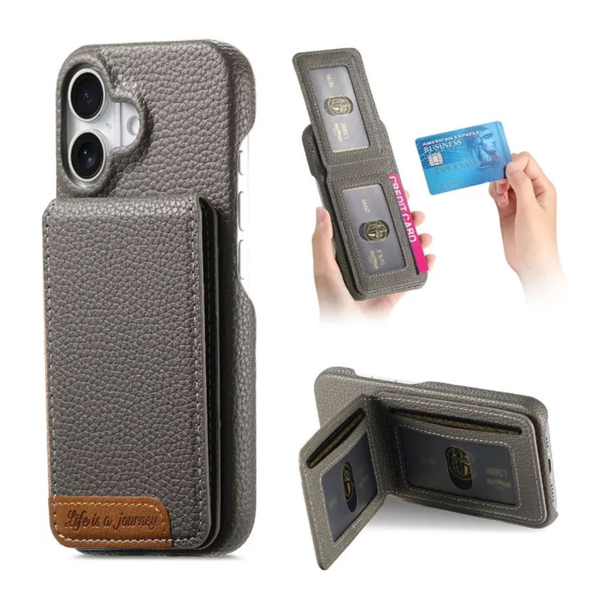 szHAIyu Handyhülle aus PU-Leder mit Brieftaschen-Funktion und Kartenhalter für iPhone 11 bis iPhone 16 Pro Max in Beige und Grau - Bild 1
