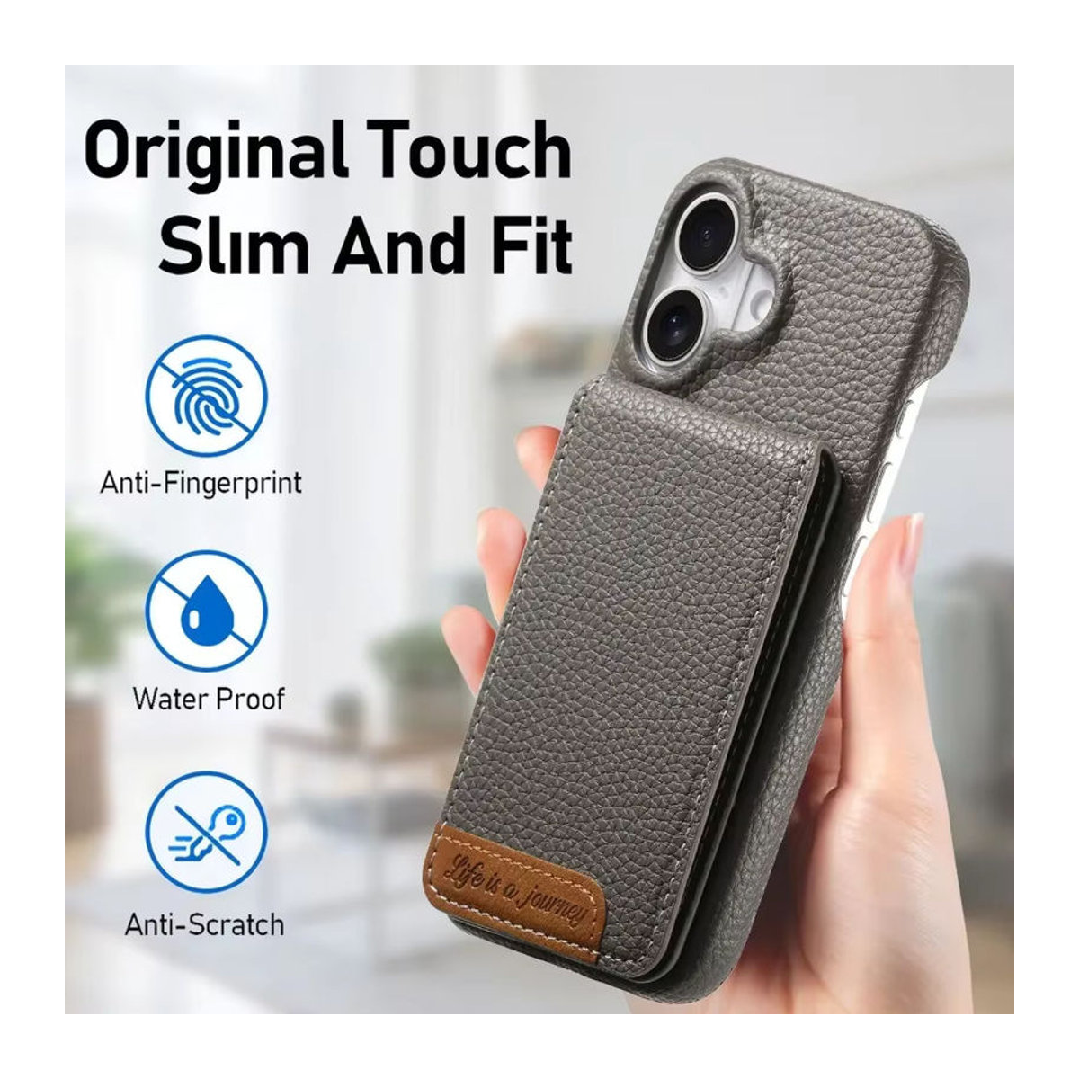 szHAIyu Handyhülle aus PU-Leder mit Brieftaschen-Funktion und Kartenhalter für iPhone 11 bis iPhone 16 Pro Max in Beige und Grau - Bild 3