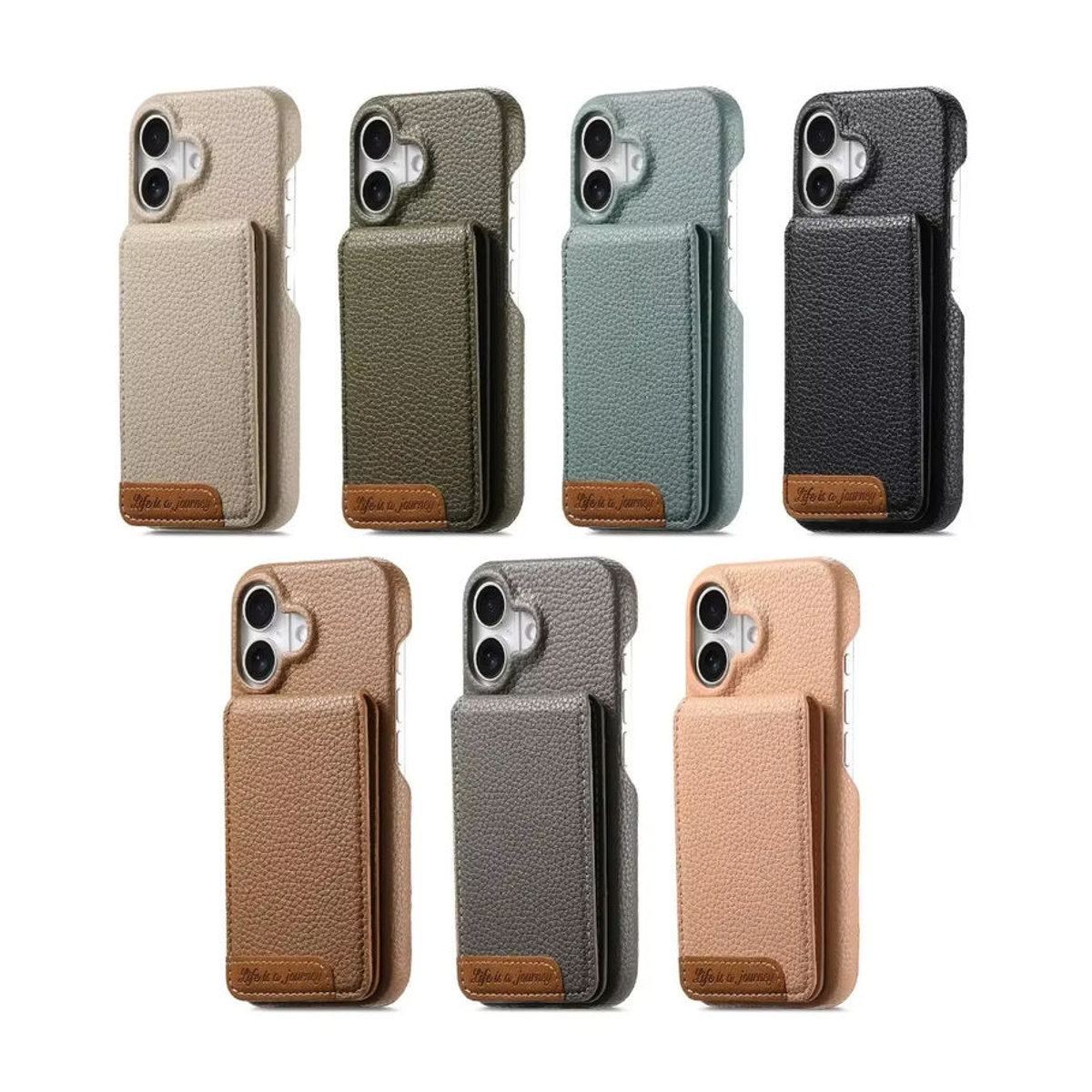 szHAIyu Handyhülle aus PU-Leder mit Brieftaschen-Funktion und Kartenhalter für iPhone 11 bis iPhone 16 Pro Max in Beige und Grau - Bild 4