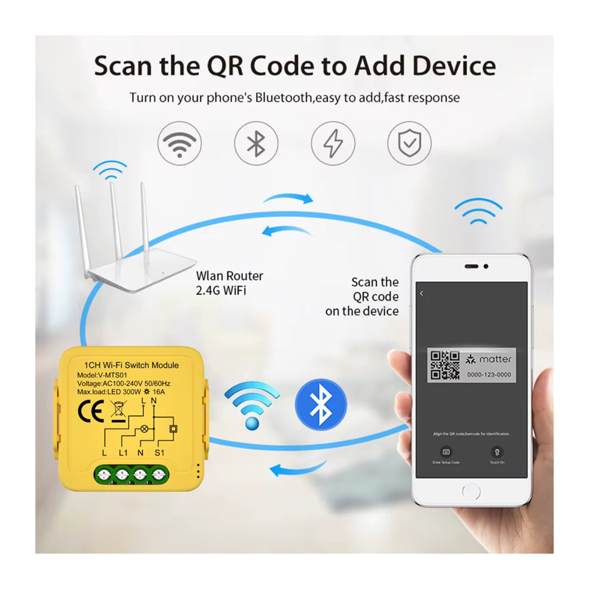 SZKOSTON Smart Matter WiFi Switch 16A Relaismodul für Smart Home Automation in Gelb, kompatibel mit Siri Homekit, Smartthings, Alexa und Google - Bild 2