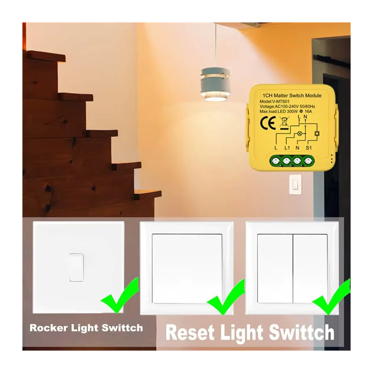 SZKOSTON Smart Matter WiFi Switch 16A Relaismodul für Smart Home Automation in Gelb, kompatibel mit Siri Homekit, Smartthings, Alexa und Google - Bild 3