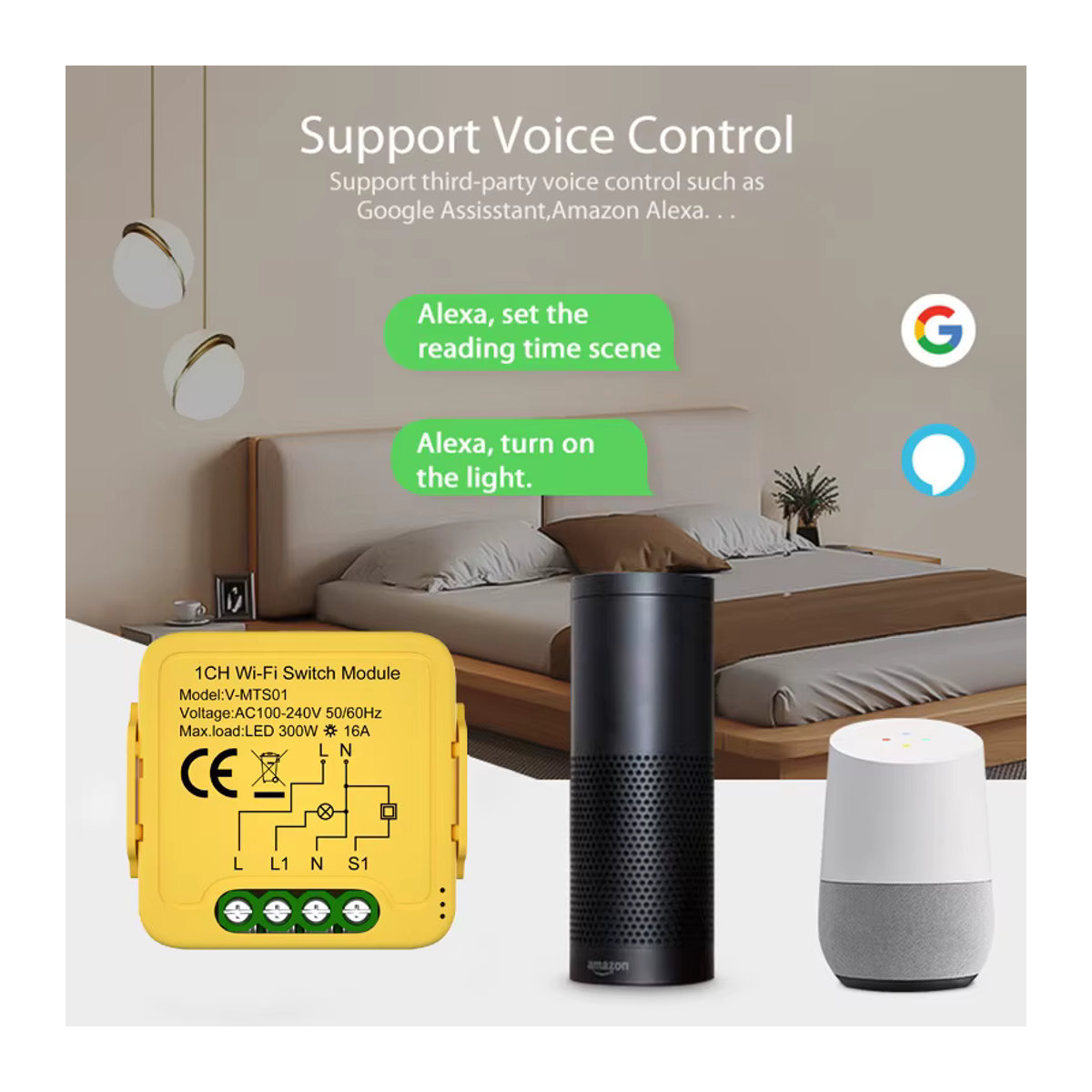 SZKOSTON Smart Matter WiFi Switch 16A Relaismodul für Smart Home Automation in Gelb, kompatibel mit Siri Homekit, Smartthings, Alexa und Google - Bild 4