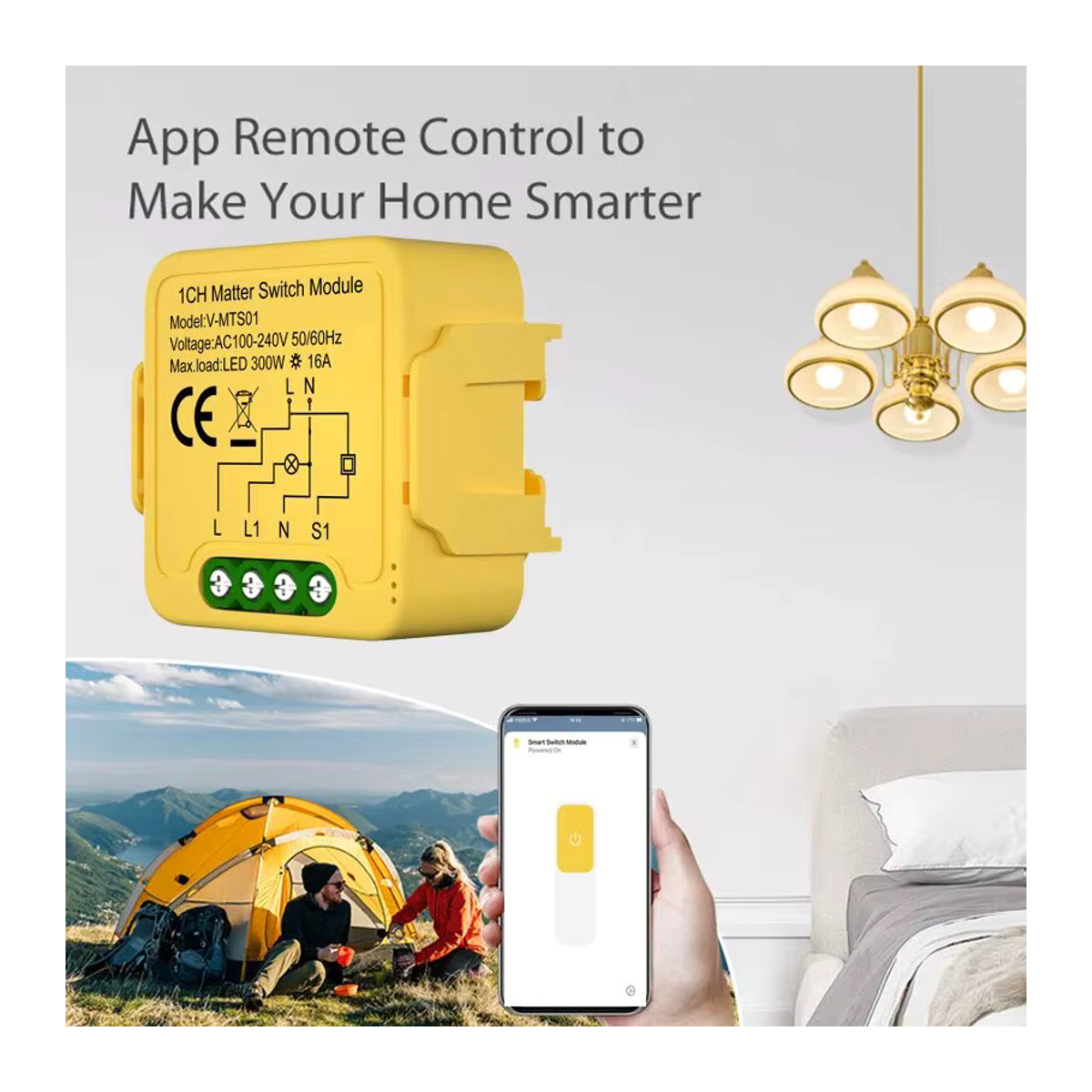 SZKOSTON Smart Matter WiFi Switch 16A Relaismodul für Smart Home Automation in Gelb, kompatibel mit Siri Homekit, Smartthings, Alexa und Google - Bild 5