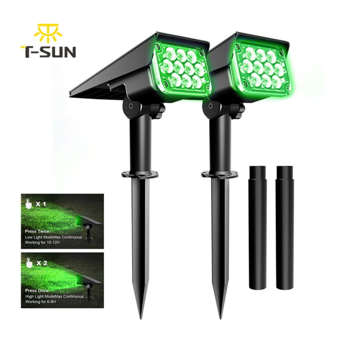 T-SUN Einstellbarer Solar Außenstrahler IP65 Modernes Gartenlicht in Grün oder Schwarz für Hof, Weg und Baum-Dekoration - Bild 1