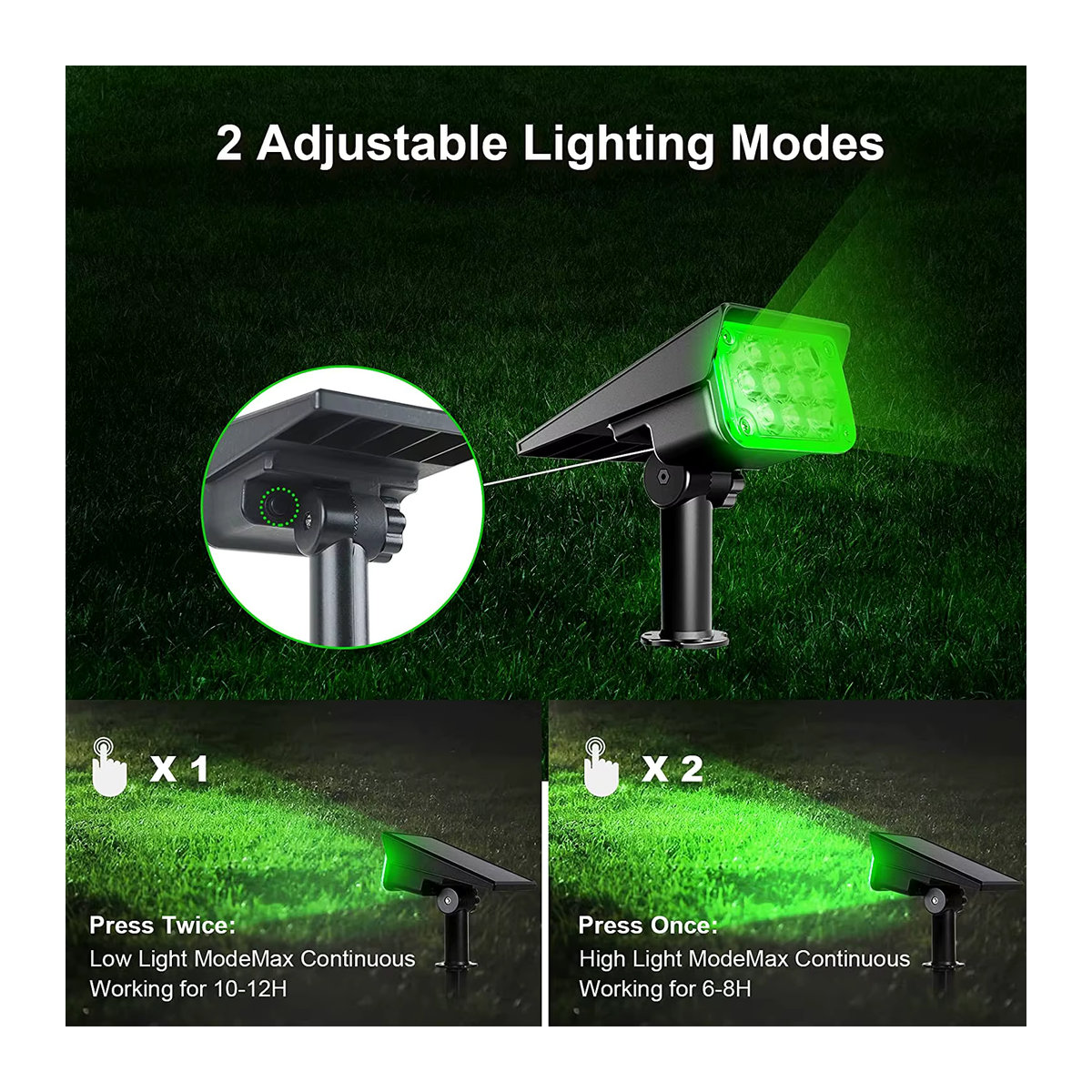 T-SUN Einstellbarer Solar Außenstrahler IP65 Modernes Gartenlicht in Grün oder Schwarz für Hof, Weg und Baum-Dekoration - Bild 3