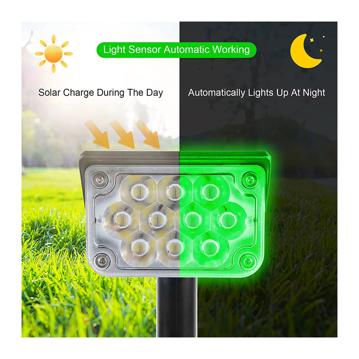 T-SUN Einstellbarer Solar Außenstrahler IP65 Modernes Gartenlicht in Grün oder Schwarz für Hof, Weg und Baum-Dekoration - Bild 4