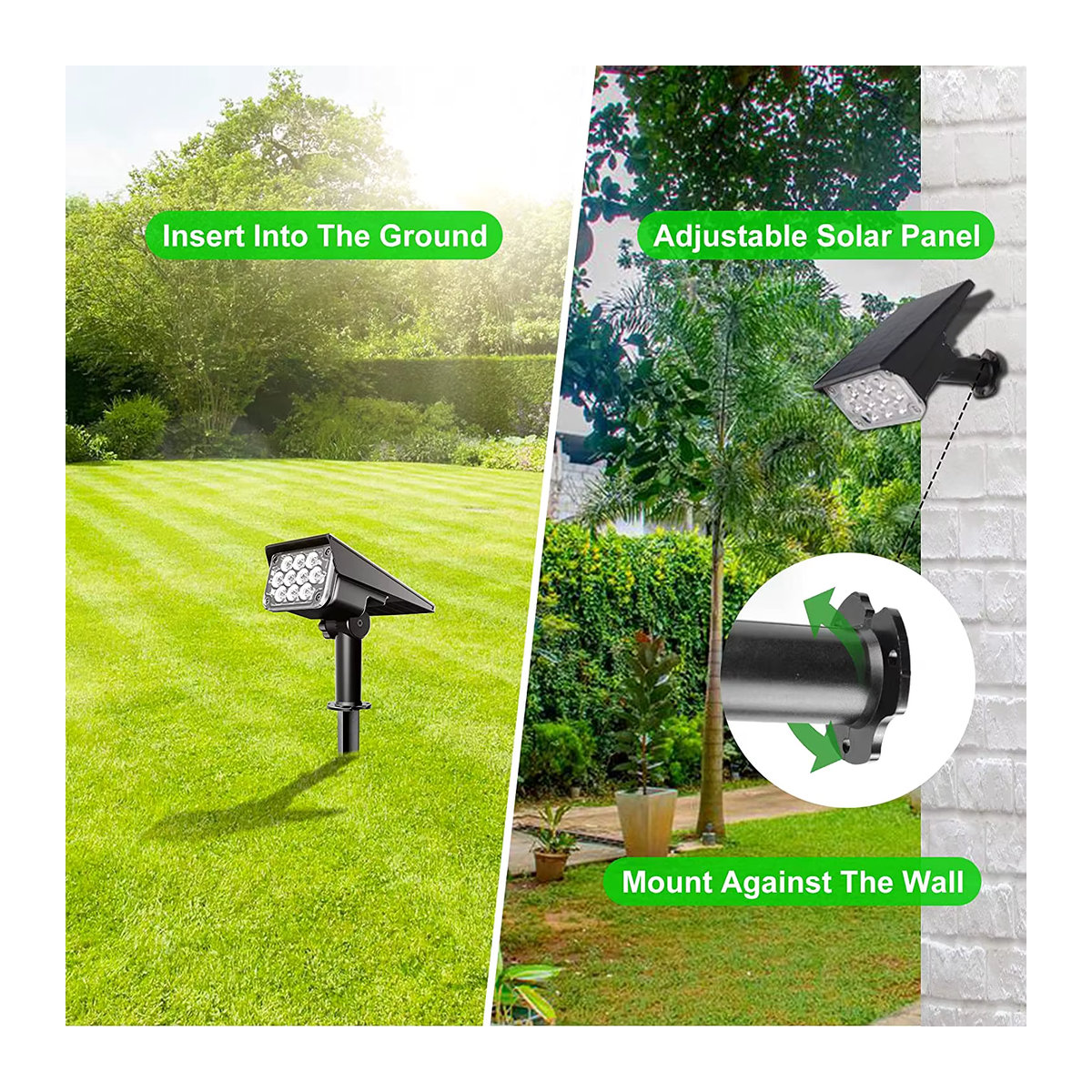 T-SUN Einstellbarer Solar Außenstrahler IP65 Modernes Gartenlicht in Grün oder Schwarz für Hof, Weg und Baum-Dekoration - Bild 5