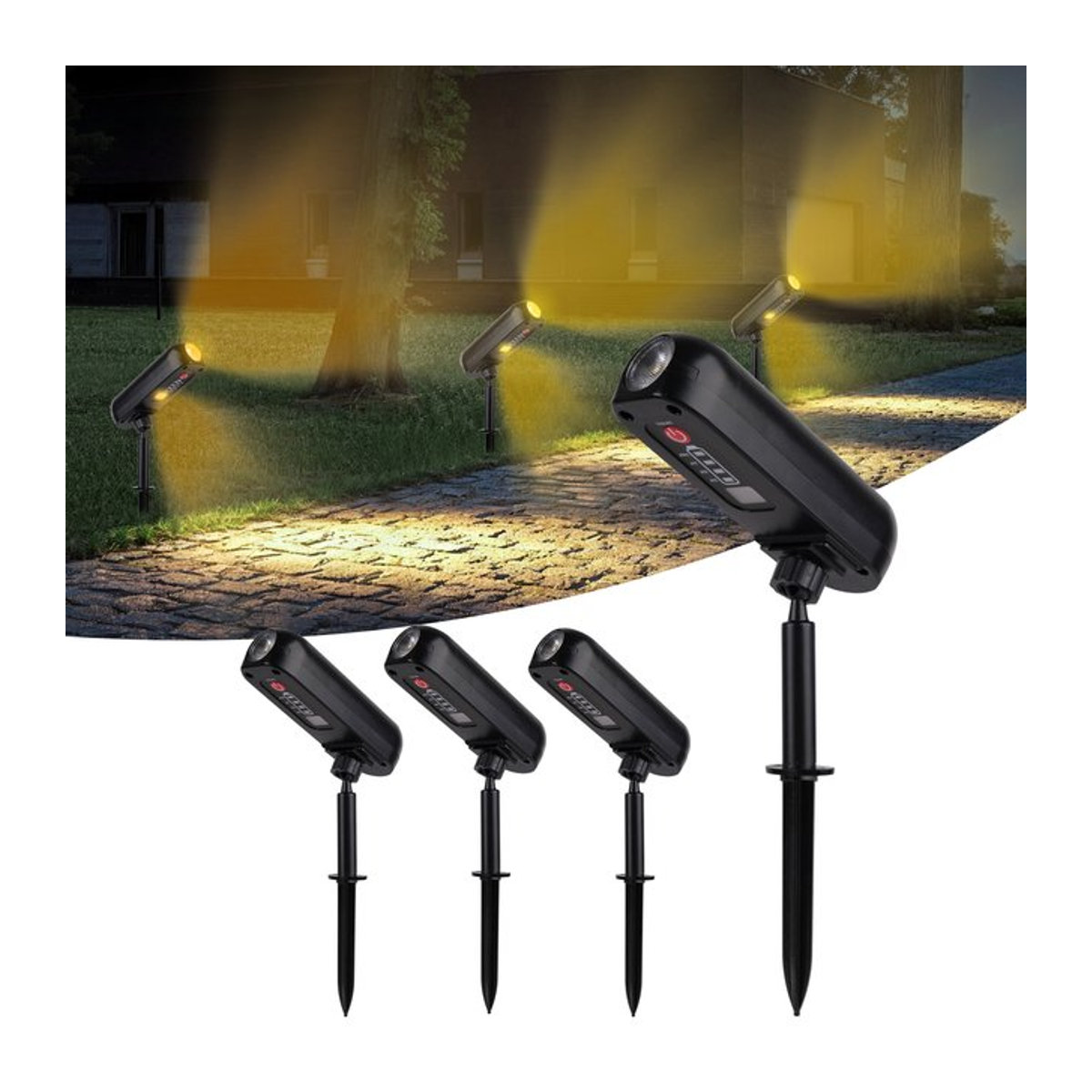 T-SUNRISE 4er Set Solar LED Wandleuchten IP65 Warmweiß Schwarz Modern Outdoor Solar Strahler für Garten und Außenbereich - Bild 1