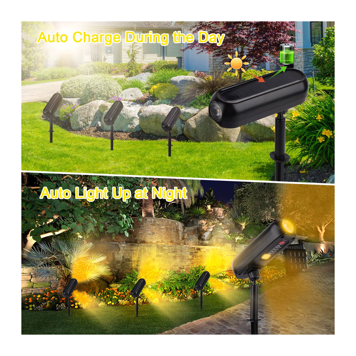 T-SUNRISE 4er Set Solar LED Wandleuchten IP65 Warmweiß Schwarz Modern Outdoor Solar Strahler für Garten und Außenbereich - Bild 4