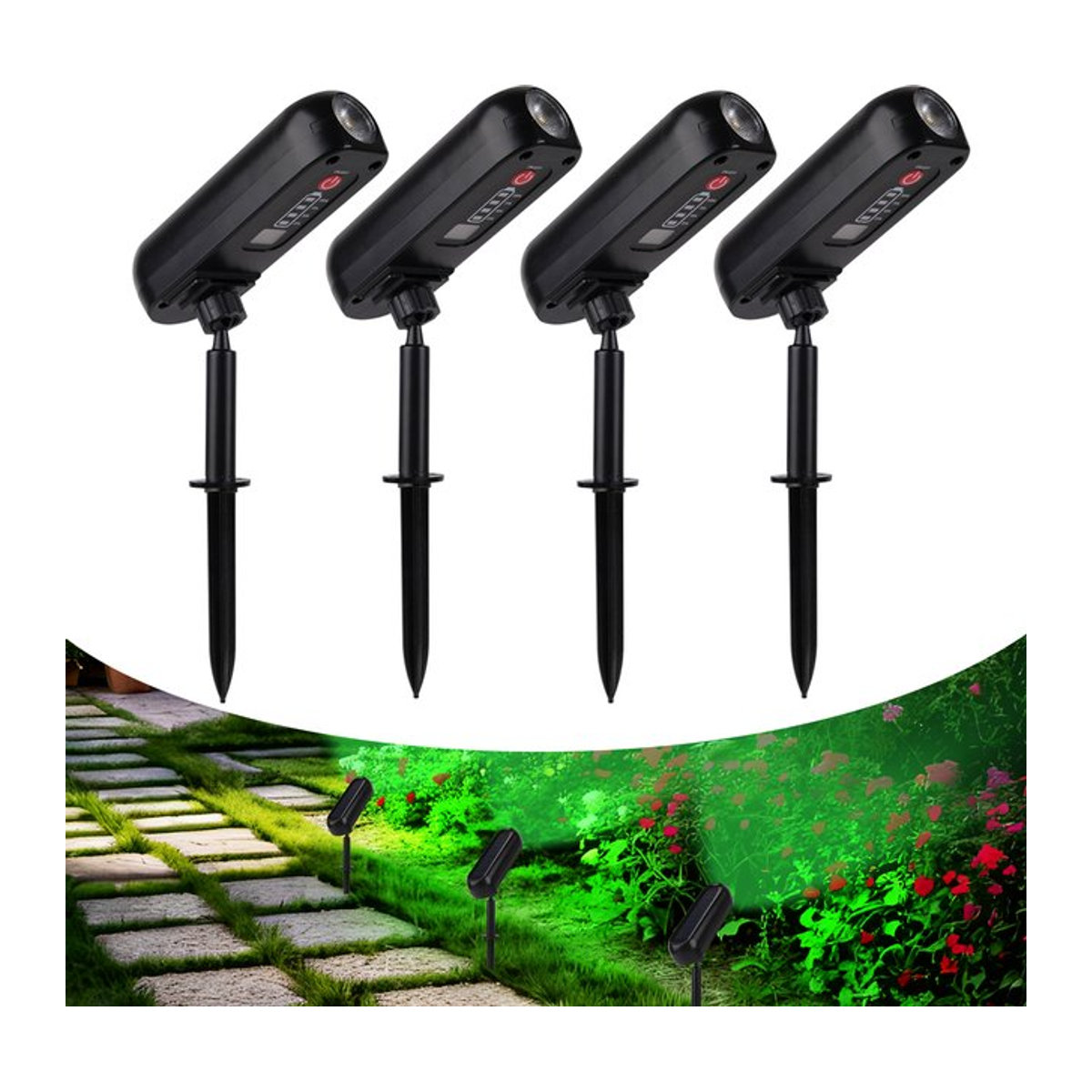 T-SUNRISE 4er Set Solar-LED-Wandleuchten IP65 wasserdicht in Grün und Schwarz für Garten und Außenbereich - Bild 1