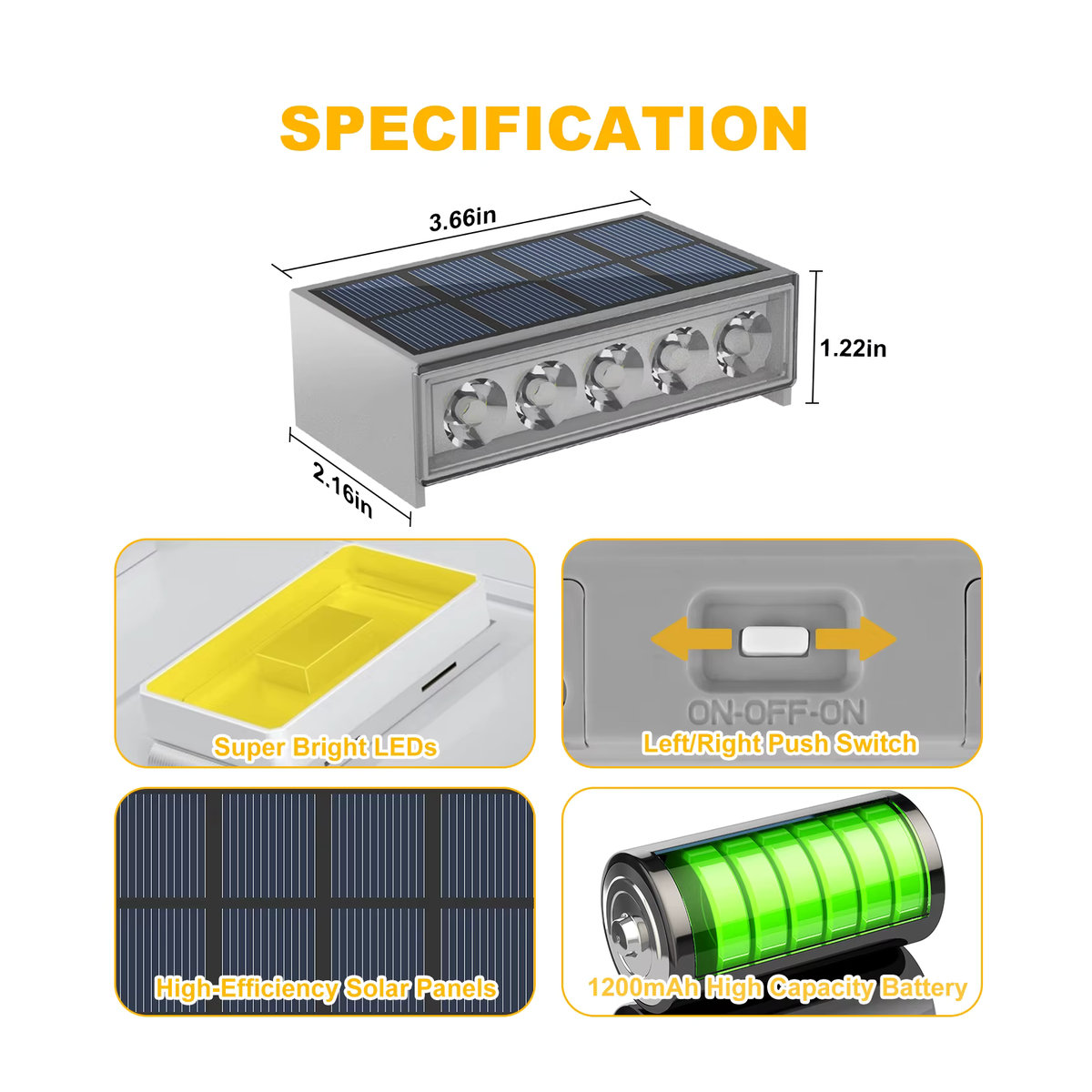 T-SUNRISE 6er Set Solarleuchten LED Schrittlampe für Garten und Terrasse IP67 Wasserdicht Weiß Minimalistisch - Bild 2