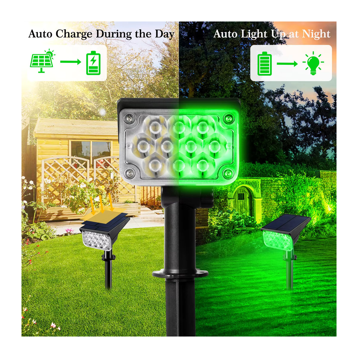 T-SUNRISE Moderne Solarleuchte LED für Garten und Außenbereich IP65 Wasserdicht in Grün und Schwarz - Bild 3