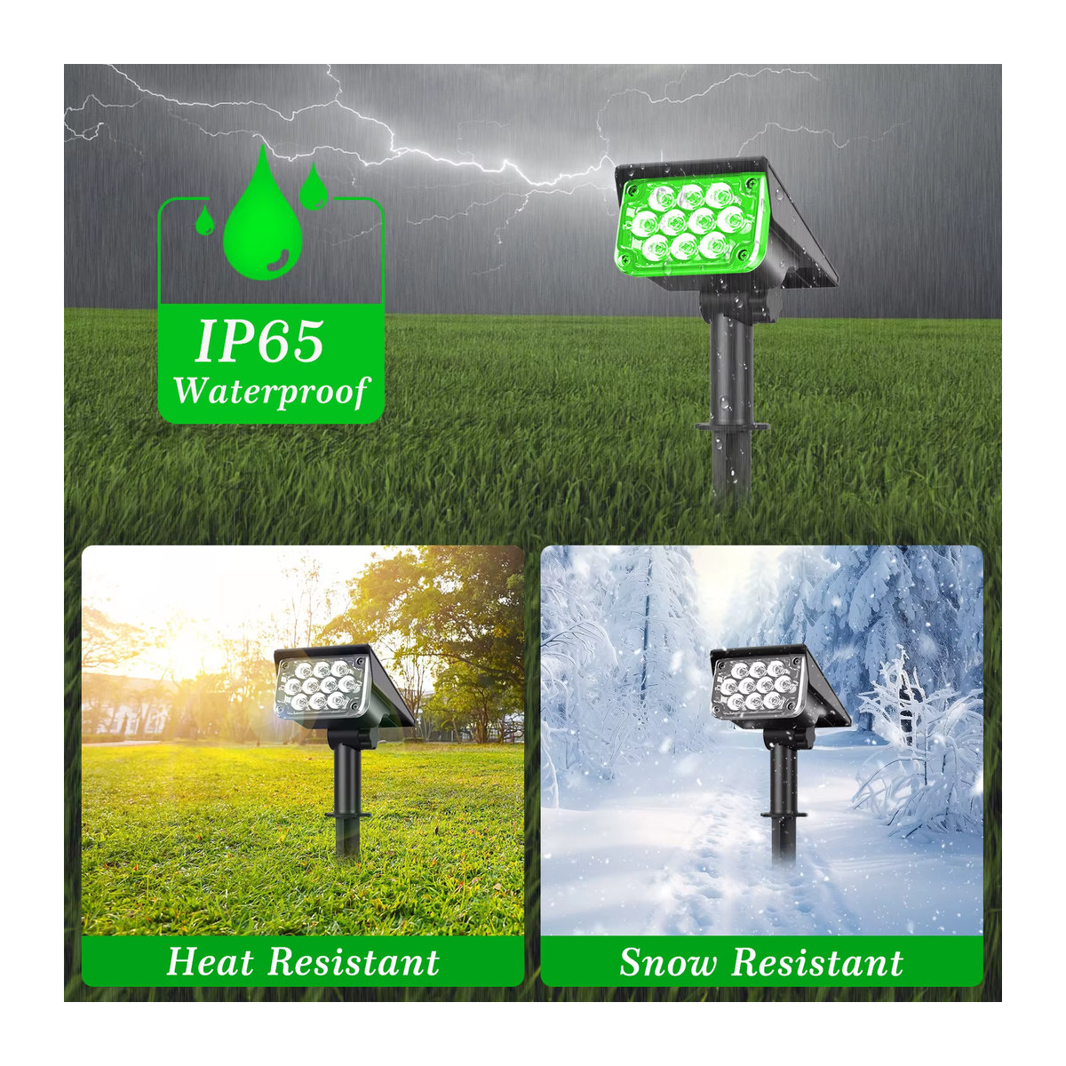 T-SUNRISE Moderne Solarleuchte LED für Garten und Außenbereich IP65 Wasserdicht in Grün und Schwarz - Bild 4