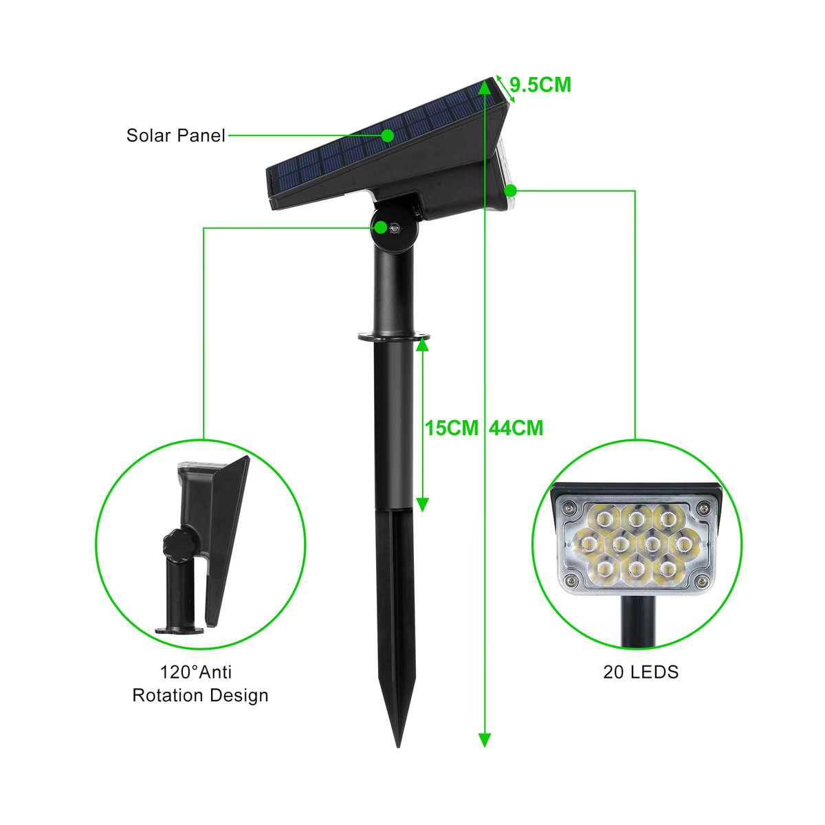 T-SUNRISE Moderne Solarleuchte LED für Garten und Außenbereich IP65 Wasserdicht in Grün und Schwarz - Bild 5