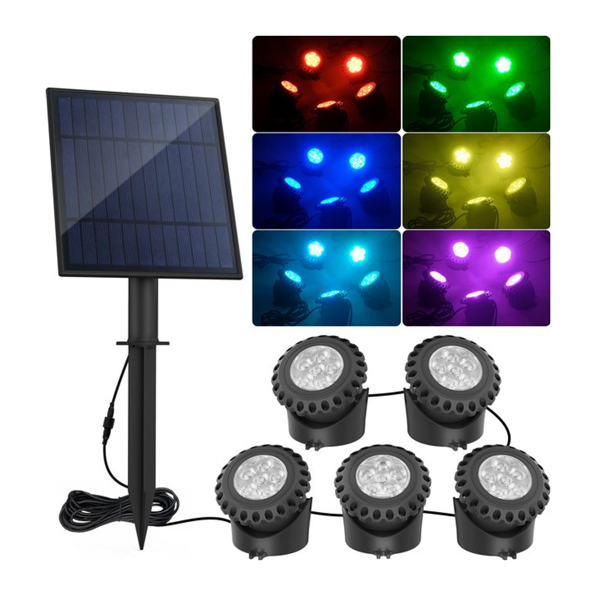T-SUNRISE RGB Solar LED Unterwasserlicht IP68 wasserdichter Außenstrahler für Pool und Garten in Bunt - Bild 1