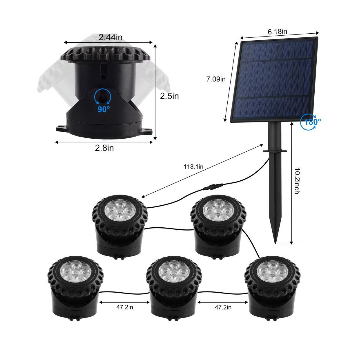 T-SUNRISE RGB Solar LED Unterwasserlicht IP68 wasserdichter Außenstrahler für Pool und Garten in Bunt - Bild 2