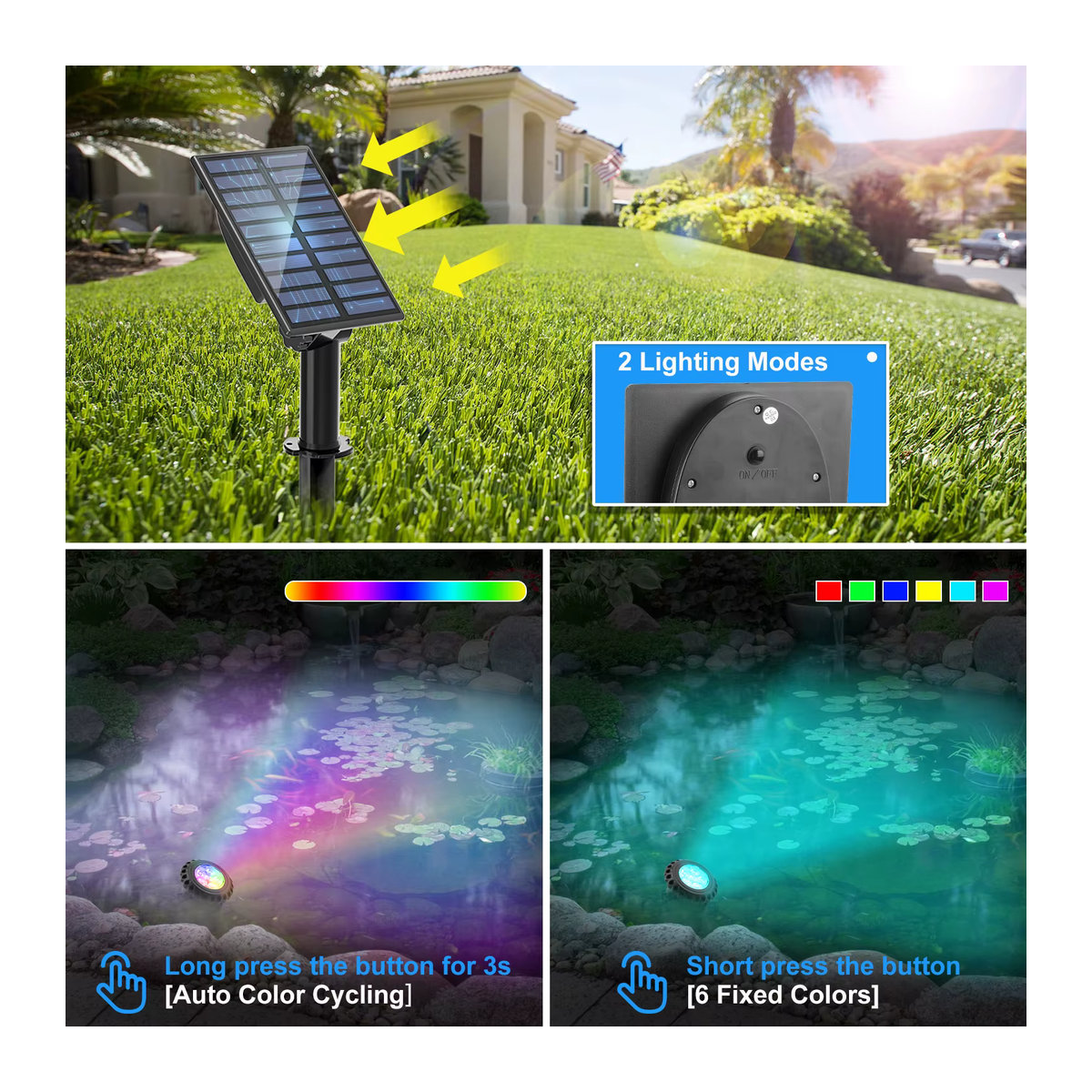 T-SUNRISE RGB Solar LED Unterwasserlicht IP68 wasserdichter Außenstrahler für Pool und Garten in Bunt - Bild 4