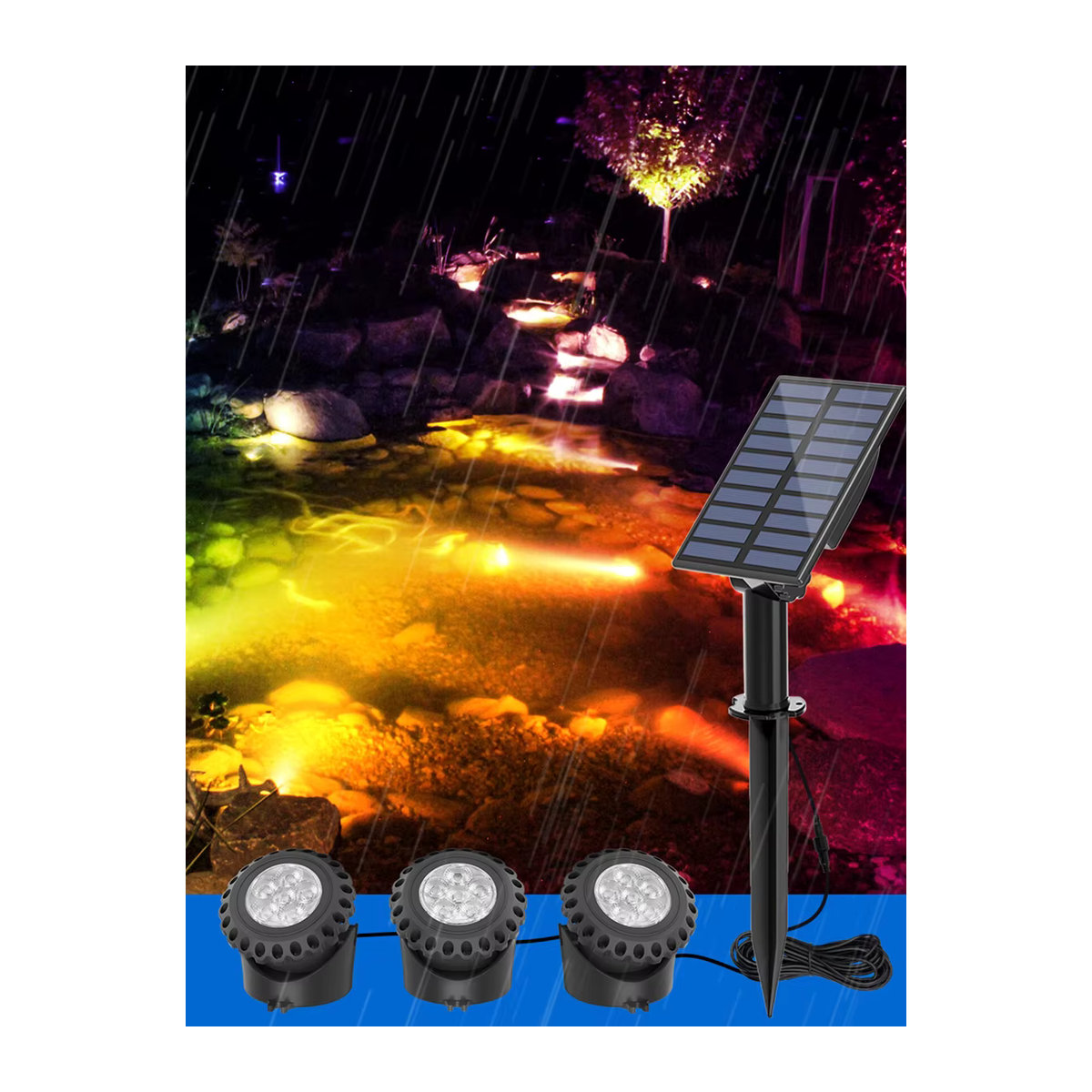 T-SUNRISE RGB Solar LED Unterwasserlicht IP68 wasserdichter Außenstrahler für Pool und Garten in Bunt - Bild 6