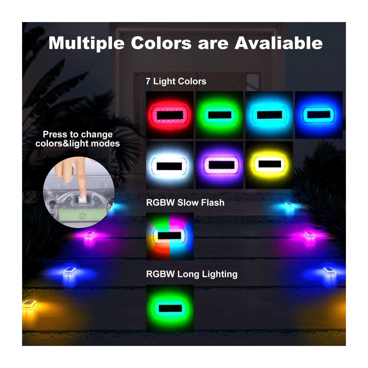 T-SUNRISE RGB Solar Schrittleuchte für Außen mit 8 LED Modi in Bunt - Bild 3