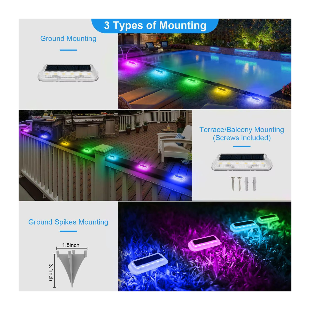 T-SUNRISE RGB Solar Schrittleuchte für Außen mit 8 LED Modi in Bunt - Bild 4