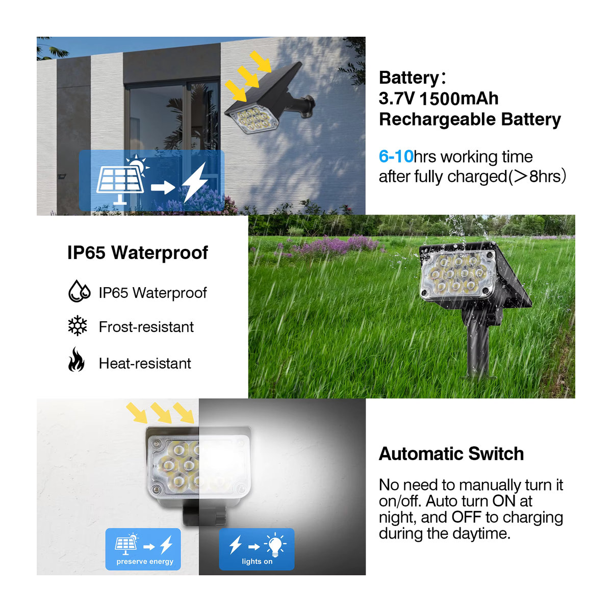 T-SUNRISE RGB-Solarleuchte für den Außenbereich, moderner Landschaftsstrahler in Schwarz, wasserdicht nach IP65 - Bild 4