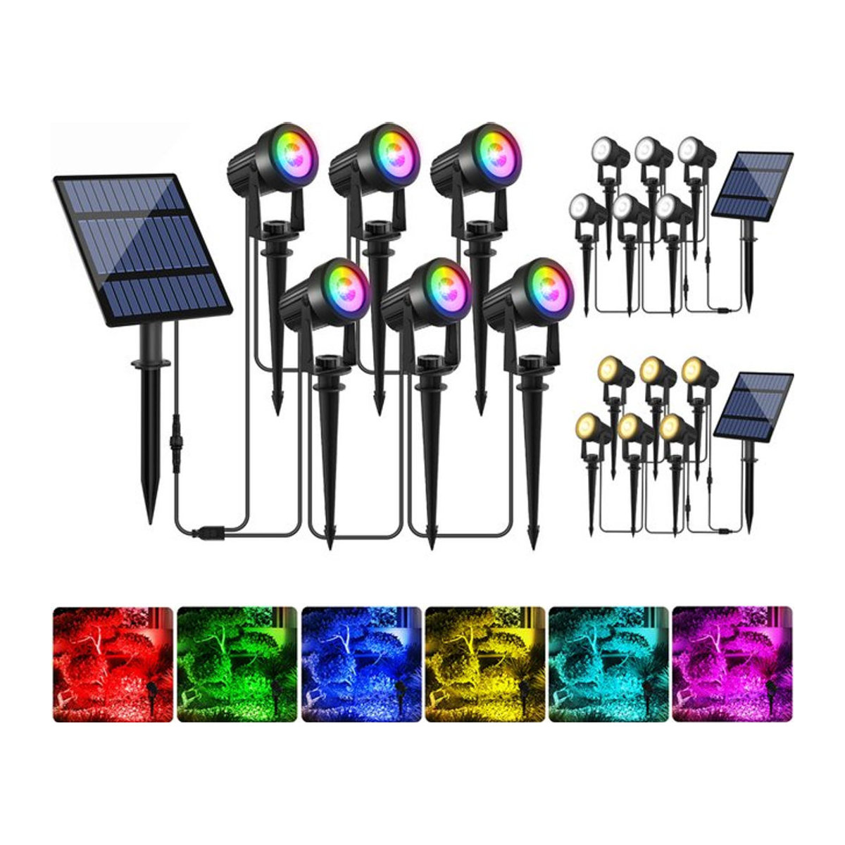 T-SUNRISE Solar Außenstrahler LED mit RGB/3000K/6000K Lichtmodi, IP65 Wasserdicht, Schwarz, Minimalistisches Design für Garten und Gehweg - Bild 1