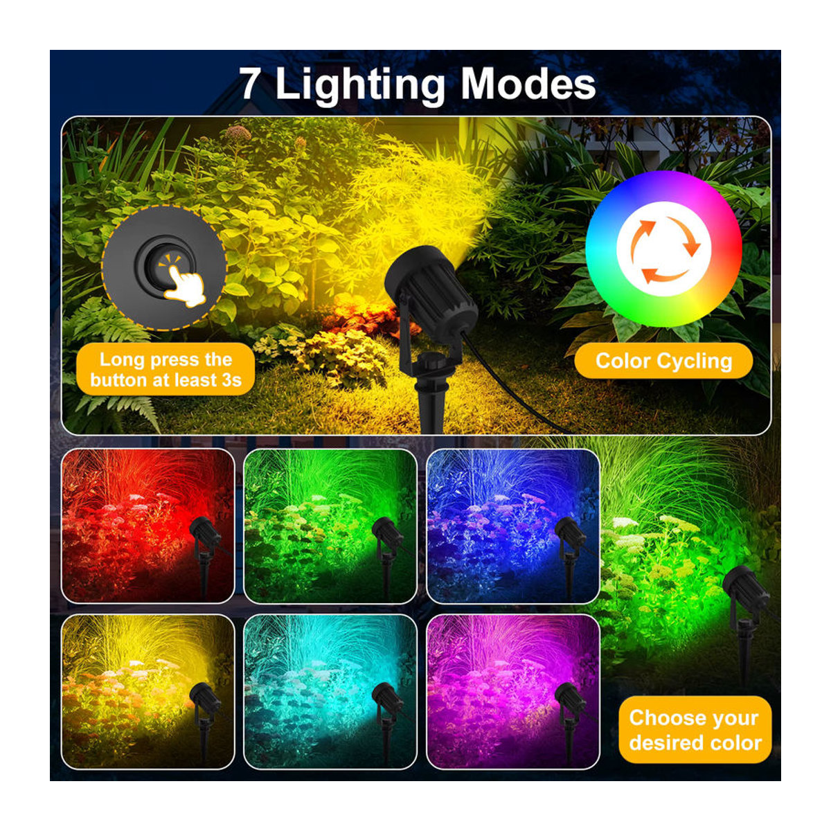 T-SUNRISE Solar Außenstrahler LED mit RGB/3000K/6000K Lichtmodi, IP65 Wasserdicht, Schwarz, Minimalistisches Design für Garten und Gehweg - Bild 2
