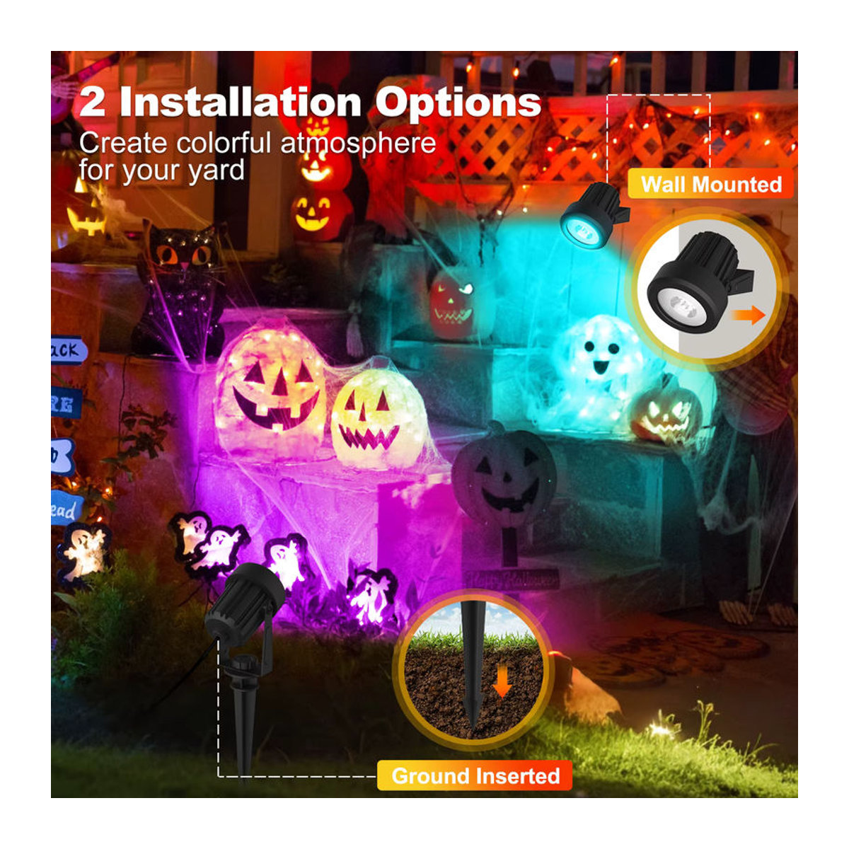 T-SUNRISE Solar Außenstrahler LED mit RGB/3000K/6000K Lichtmodi, IP65 Wasserdicht, Schwarz, Minimalistisches Design für Garten und Gehweg - Bild 6
