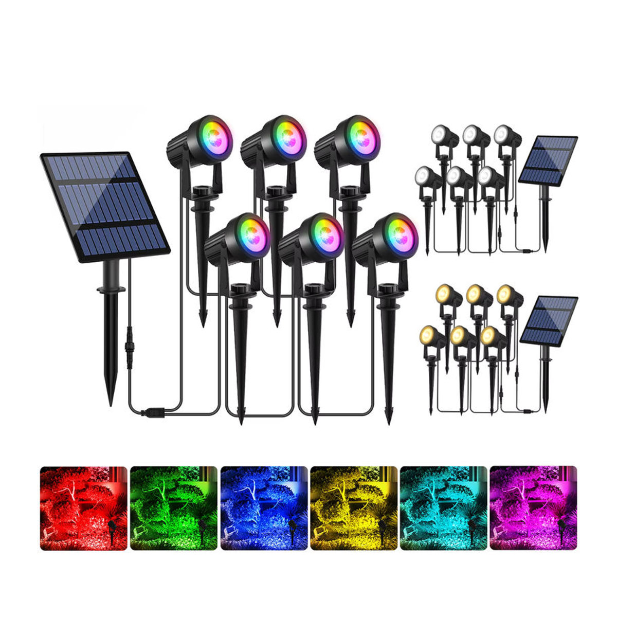 T-SUNRISE Solar Außenstrahler LED mit RGB/3000K/6000K Lichtmodi, IP65 Wasserdicht, Schwarz, Minimalistisches Design für Garten und Gehweg - Bild 7