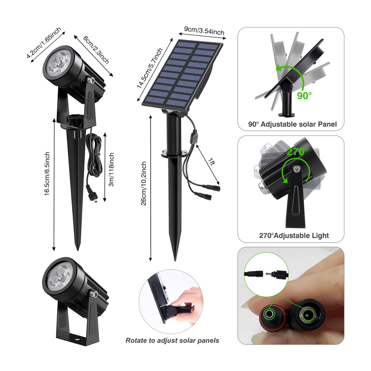 T-SUNRISE Solar-LED-Außenstrahler aus Aluminium in Grün und Schwarz, wasserdichter IP65 Gartenstrahler für den Außenbereich - Bild 2