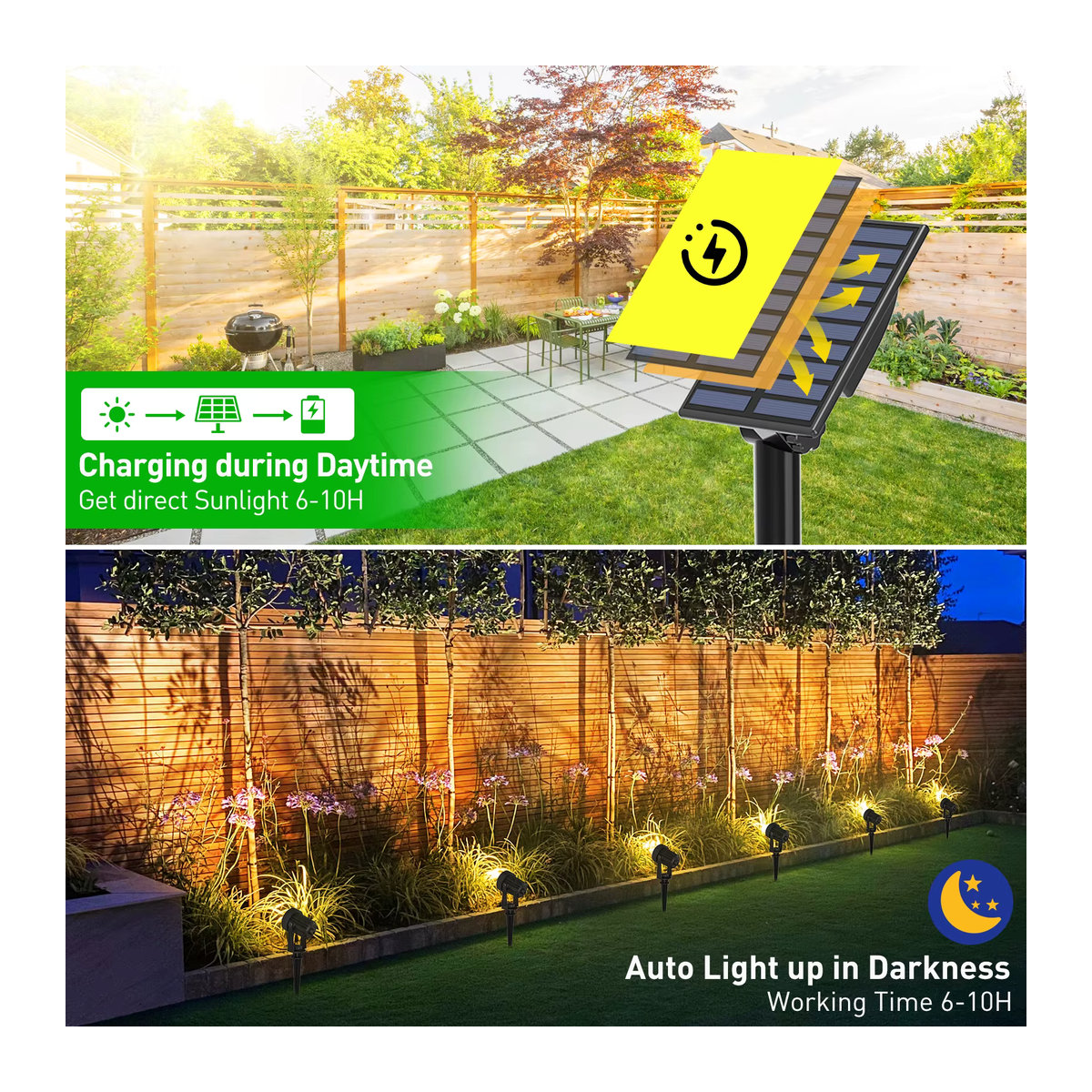T-SUNRISE Solar LED Wandleuchte Outdoor IP65 Wasserdicht Modern Schwarz 3000K/6000K - Bild 2